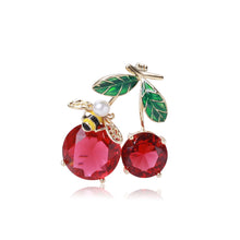 Load image into Gallery viewer, Fashion Sweet Plated Gold Cherry Bee Brooch with Red Cubic Zirconia