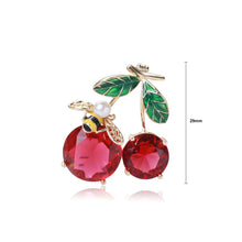 Load image into Gallery viewer, Fashion Sweet Plated Gold Cherry Bee Brooch with Red Cubic Zirconia