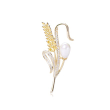 Load image into Gallery viewer, Fashion Temperament Plated Gold Wheat Imitation Pearl Brooch with Yellow Cubic Zirconia