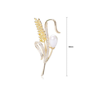 Fashion Temperament Plated Gold Wheat Imitation Pearl Brooch with Yellow Cubic Zirconia