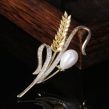 Load image into Gallery viewer, Fashion Temperament Plated Gold Wheat Imitation Pearl Brooch with Yellow Cubic Zirconia