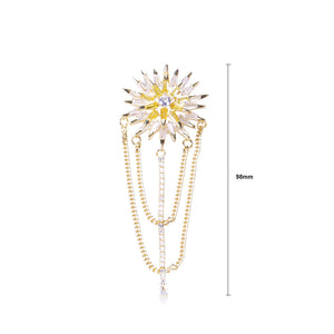 Fashion and Elegant Plated Gold Sunflower Tassel Brooch with Cubic Zirconia