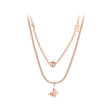 Load image into Gallery viewer, Fashion and Elegant Plated Rose Gold 316L Stainless Steel Butterfly Pendant with Cubic Zirconia and Double Necklace
