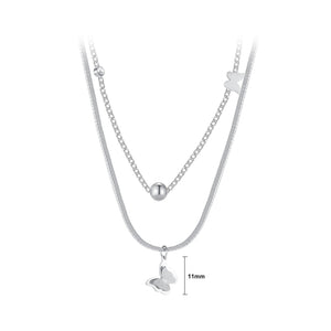 Fashion and Elegant 316L Stainless Steel Butterfly Pendant with Cubic Zirconia and Double Necklace