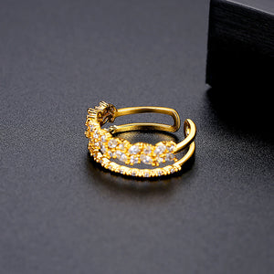 Fashion and Elegant Plated Gold Hollow Geometric Adjustable Opening Ring with Cubic Zirconia
