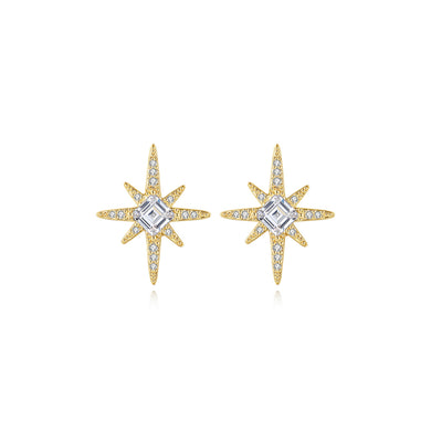 Fashion Simple Plated Gold Star Stud Earrings with Cubic Zirconia