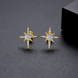 Fashion Simple Plated Gold Star Stud Earrings with Cubic Zirconia