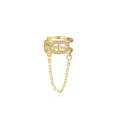 Simple Personality Plated Gold Hollow Oval Geometric Tassel Single Ear Clip with Cubic Zirconia