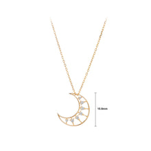 Load image into Gallery viewer, 925 Sterling Silver Plated Gold Fashion Simple Hollow Moon Pendant with Cubic Zirconia and Necklace
