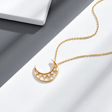 Load image into Gallery viewer, 925 Sterling Silver Plated Gold Fashion Simple Hollow Moon Pendant with Cubic Zirconia and Necklace