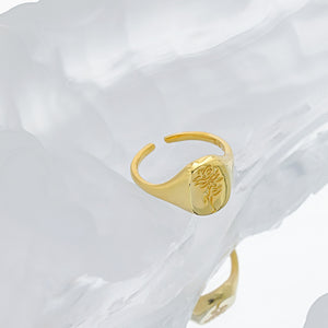 925 Sterling Silver Plated Gold Fashion and Elegant Rose Geometric Oval Adjustable Open Ring