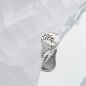 925 Sterling Silver Fashion and Elegant Rose Geometric Oval Adjustable Open Ring