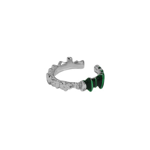 925 Sterling Silver Simple Temperament Irregular Texture Enamel Green Texture Geometric Adjustable Opening Ring