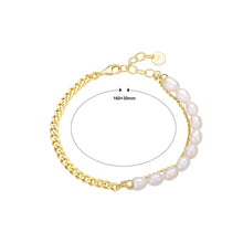 Load image into Gallery viewer, 925 Sterling Silver Plated Gold Fashion and Elegant Geometric Freshwater Pearl Bracelet