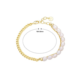 925 Sterling Silver Plated Gold Fashion and Elegant Geometric Freshwater Pearl Bracelet