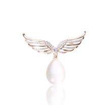 Load image into Gallery viewer, Fashion Temperament Plated Gold Angel Wings Imitation Opal Brooch with Cubic Zirconia