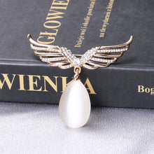 Load image into Gallery viewer, Fashion Temperament Plated Gold Angel Wings Imitation Opal Brooch with Cubic Zirconia
