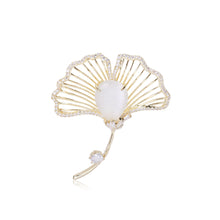 Load image into Gallery viewer, Fashion and Simple Plated Gold Hollow Ginkgo Leaf Brooch with Cubic Zirconia