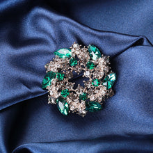Load image into Gallery viewer, Elegant and Bright Plated Gold Wreath Brooch with Green Cubic Zirconia