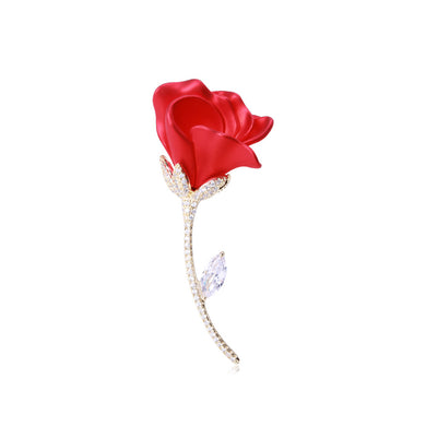 Fashion and Elegant Plated Gold Red Rose Brooch with Cubic Zirconia
