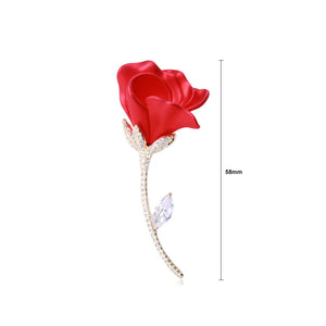 Fashion and Elegant Plated Gold Red Rose Brooch with Cubic Zirconia