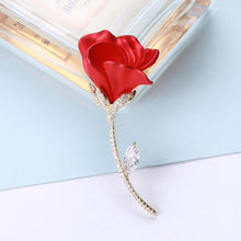 Load image into Gallery viewer, Fashion and Elegant Plated Gold Red Rose Brooch with Cubic Zirconia