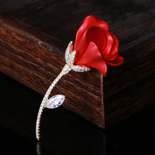 Load image into Gallery viewer, Fashion and Elegant Plated Gold Red Rose Brooch with Cubic Zirconia