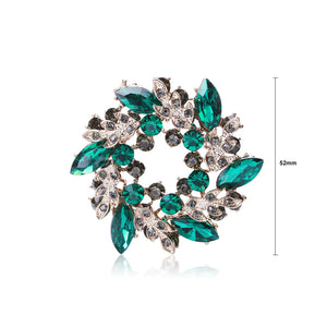Elegant and Bright Plated Gold Wreath Large Brooch with Green Cubic Zirconia
