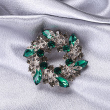Load image into Gallery viewer, Elegant and Bright Plated Gold Wreath Large Brooch with Green Cubic Zirconia