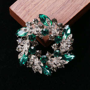 Elegant and Bright Plated Gold Wreath Large Brooch with Green Cubic Zirconia