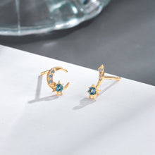 Load image into Gallery viewer, 925 Sterling Silver Plated Gold Simple Temperament Moon Topaz Asymmetric Stud Earrings with Cubic Zirconia
