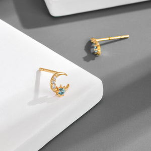925 Sterling Silver Plated Gold Simple Temperament Moon Topaz Asymmetric Stud Earrings with Cubic Zirconia