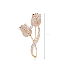 Load image into Gallery viewer, Fashion and Elegant Plated Gold Double Tulip Brooch with Cubic Zirconia