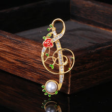 Load image into Gallery viewer, Fashion Simple Plated Gold Rose Musical Note Imitation Pearl Brooch with Cubic Zirconia