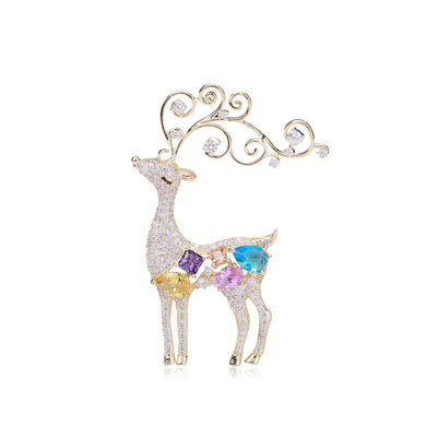 Brilliant Lovely Plated Gold Elk Brooch with Cubic Zirconia
