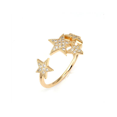 925 Sterling Silver Plated Gold Fashion Charm Star Adjustable Open Ring with Cubic Zirconia