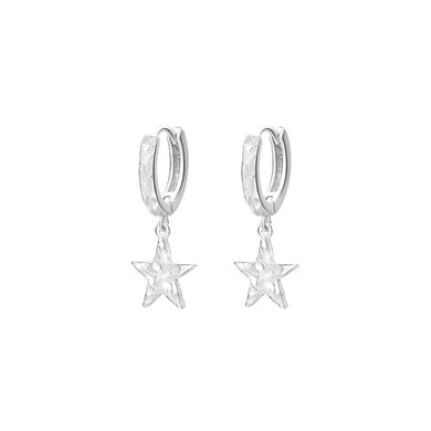 925 Sterling Silver Fashion Simple Crinkle Pattern Star Earrings