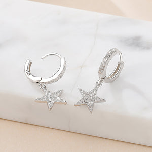 925 Sterling Silver Fashion Simple Crinkle Pattern Star Earrings