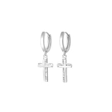 Load image into Gallery viewer, 925 Sterling Silver Fashion Simple Crinkle Pattern Cross Earrings