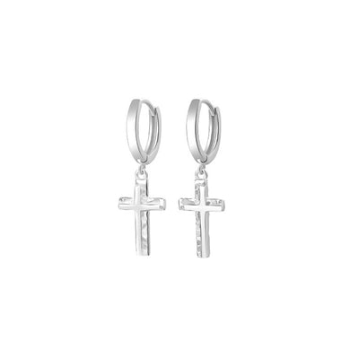 925 Sterling Silver Fashion Simple Crinkle Pattern Cross Earrings