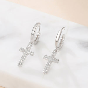 925 Sterling Silver Fashion Simple Crinkle Pattern Cross Earrings