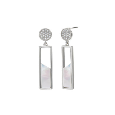 925 Sterling Silver Fashion Temperament Hollow Geometric Rectangle Mother Of Pearl Long Earrings with Cubic Zirconia