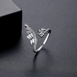 Fashion Elegant Feather Geometric Adjustable Open Ring with Cubic Zirconia