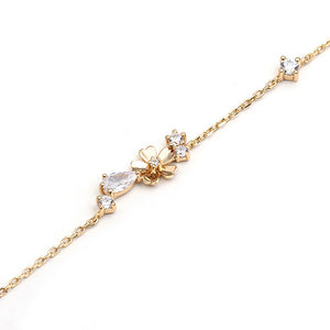 925 Sterling Silver Plated Gold Fashion Simple Flower Bracelet with Cubic Zirconia