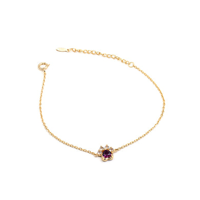 925 Sterling Silver Plated Gold Simple Cute Dog Paw Bracelet with Purple Cubic Zirconia