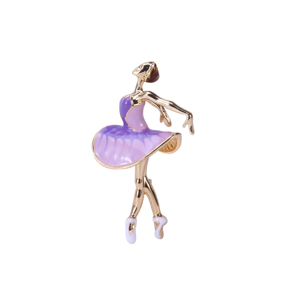 Fashion Elegant Plated Gold Enamel Purple Clothes Ballet Girl Brooch