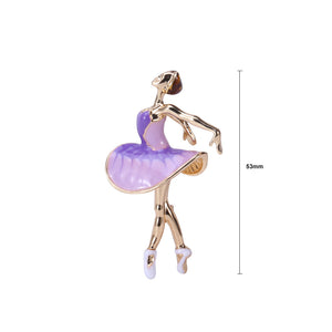 Fashion Elegant Plated Gold Enamel Purple Clothes Ballet Girl Brooch