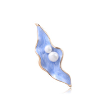 Load image into Gallery viewer, Fashion Creative Plated Gold Enamel Blue Leaf Brooch with Imitation Pearls