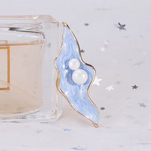 Fashion Creative Plated Gold Enamel Blue Leaf Brooch with Imitation Pearls