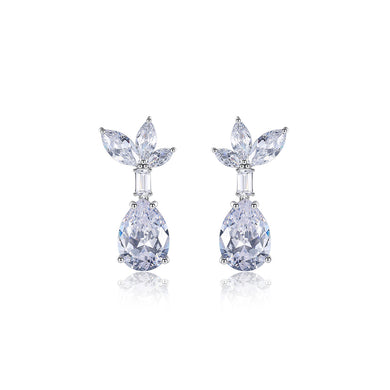 Fashion and Elegant Leaf Water-Drop Shaped Geometric Stud Earrings with Cubic Zirconia